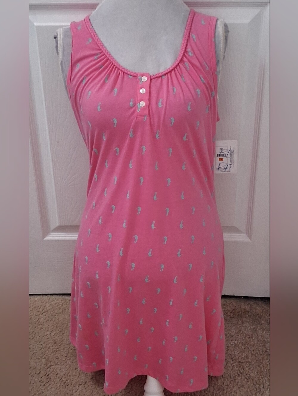 NWT Jockey Pink Sleeveless Chemise with Light Blue Seahorse Print Size S